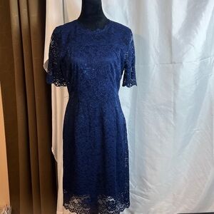 Allegra K Navy Blue Lace Midi Dress